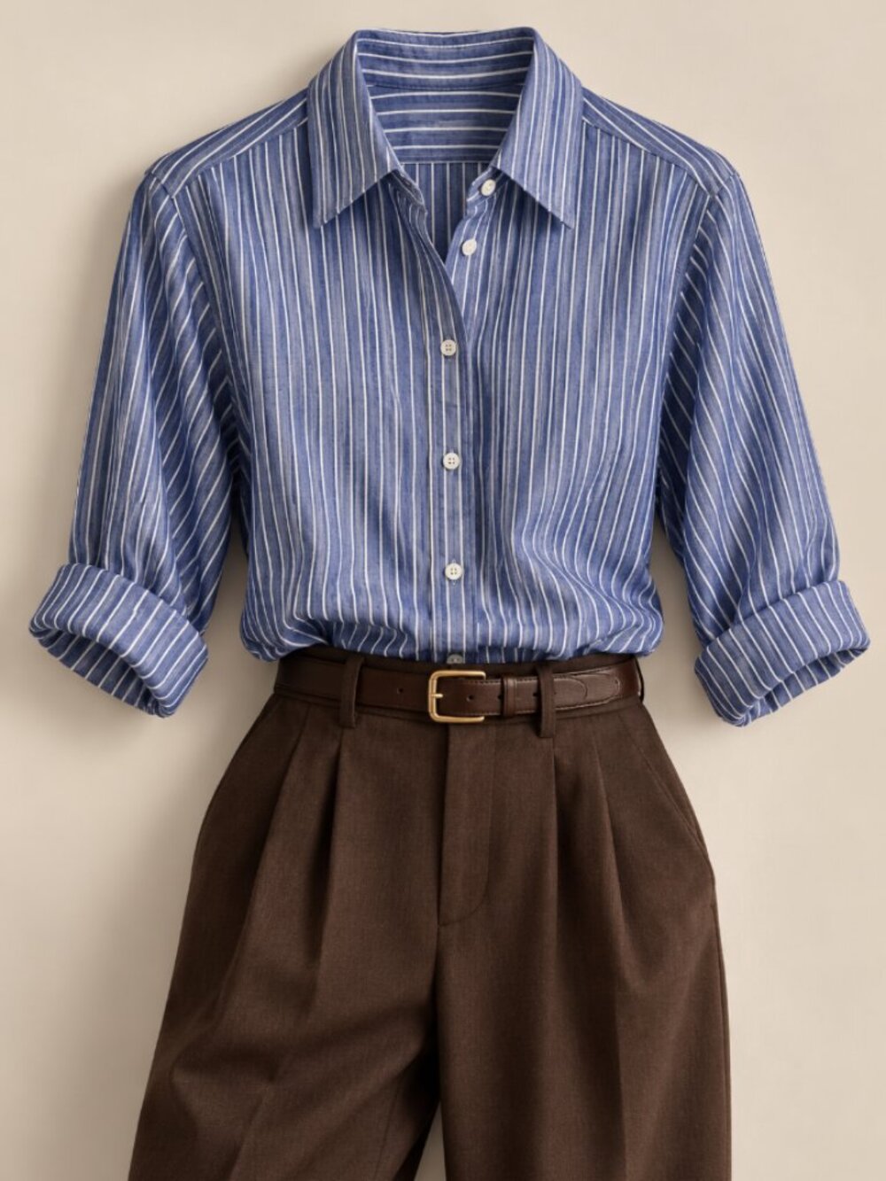 St. John's Bay Oversized Coastal Cotton Poplin Button Down Blue Stripe Size L
